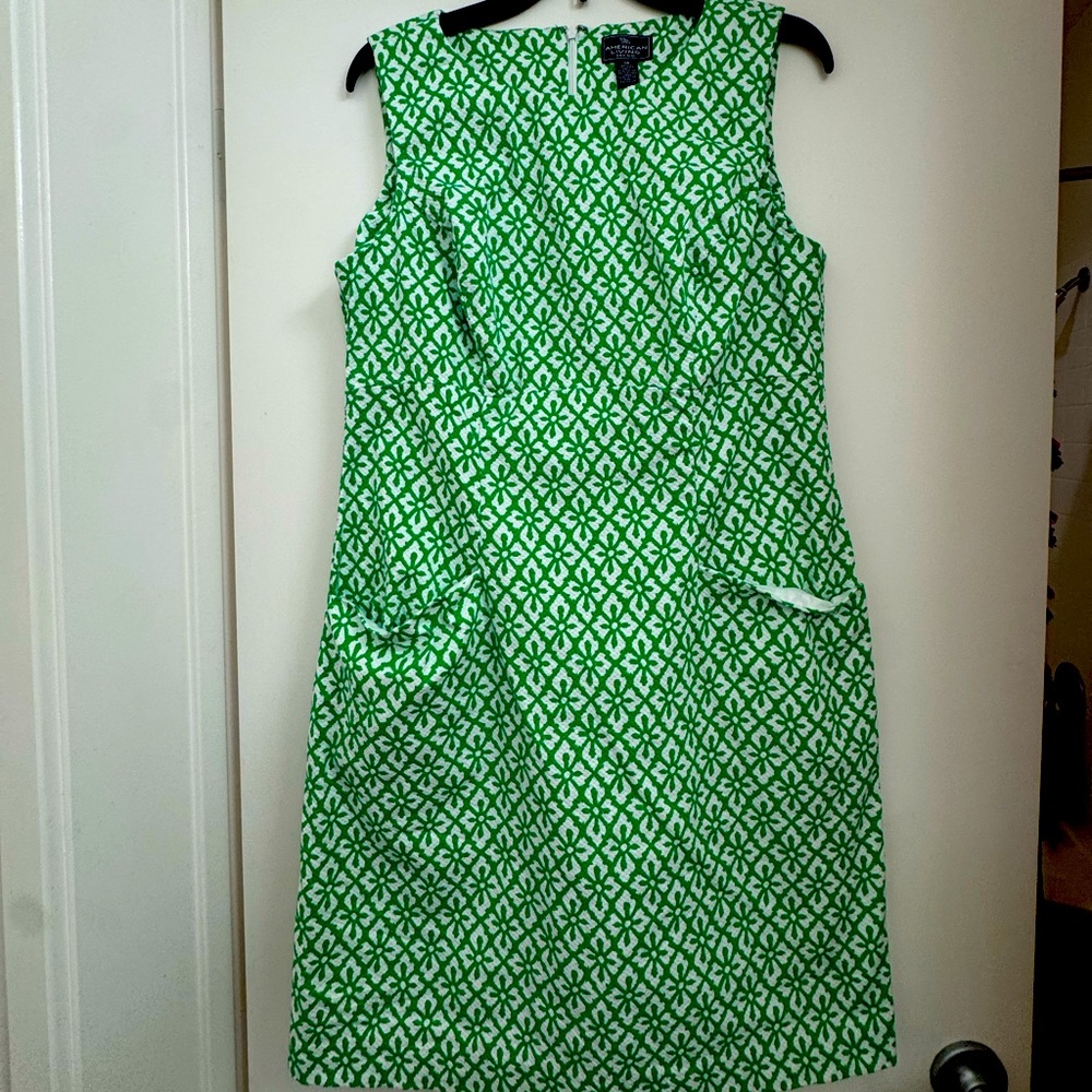 American Living White and Green Patterned Midi Dress